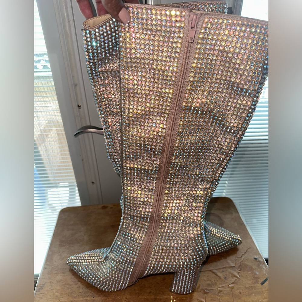 Crystal Embellished Knee-High Boots
